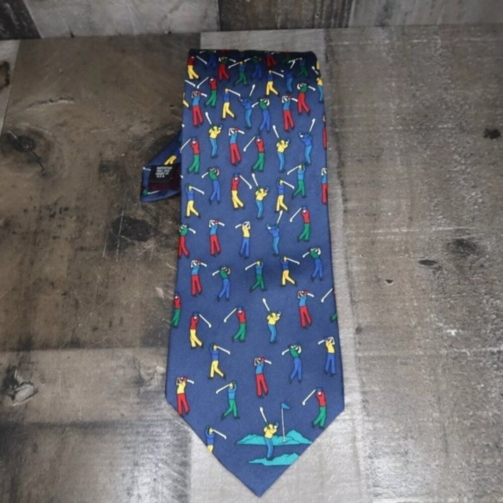 Gant Mens Necktie Blue Silk Golfing Golf Golfer Vintage Golfing